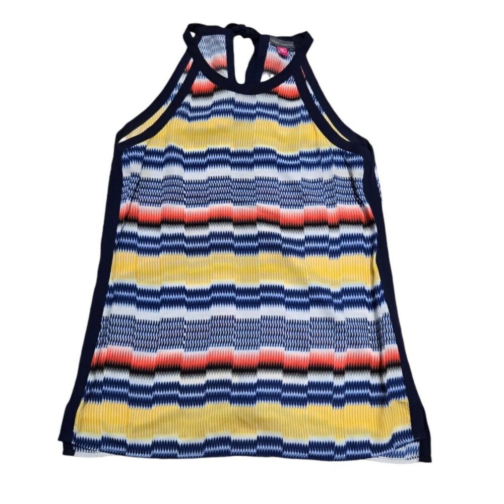 Vince Camuto Womens Size Petite XS Halter Blouse Sleeveless Blue Yellow White